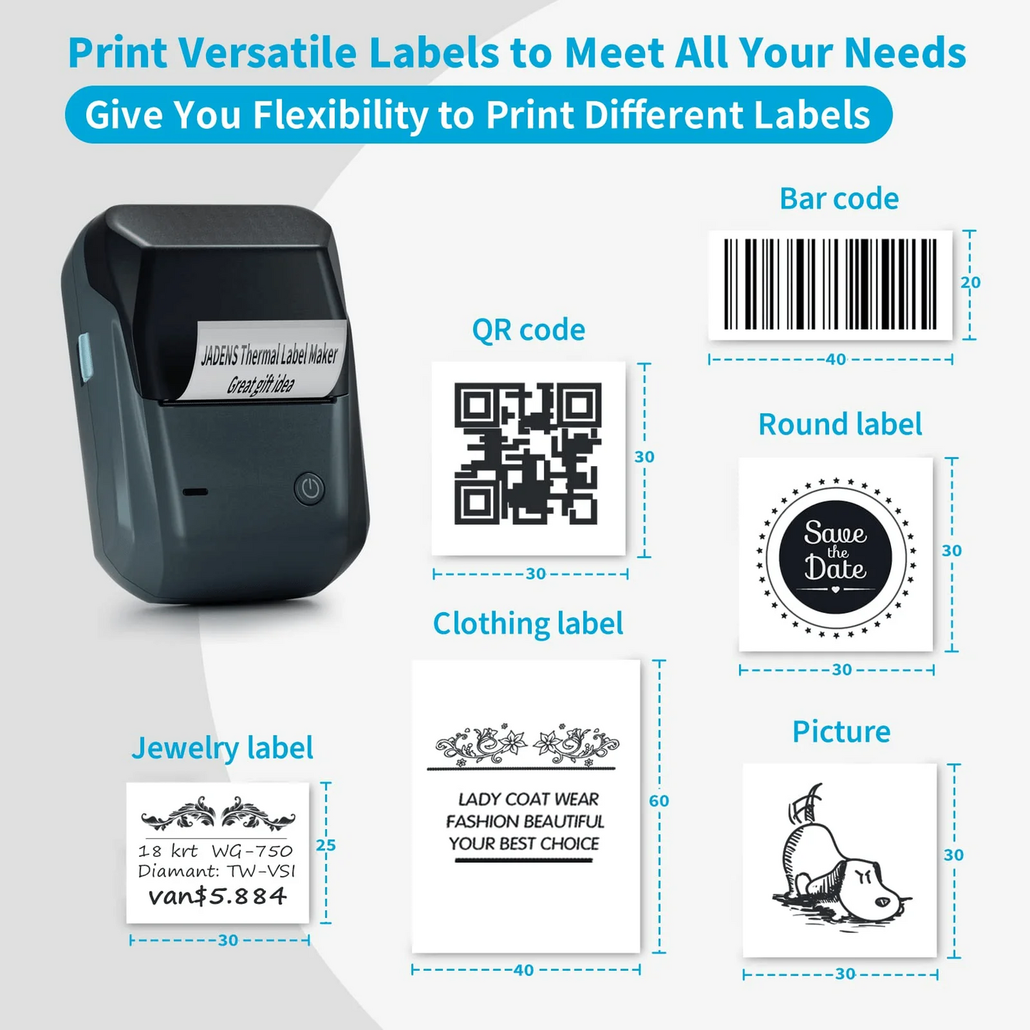 JADENS Bluetooth 2-Inch Label Maker B1 Printer