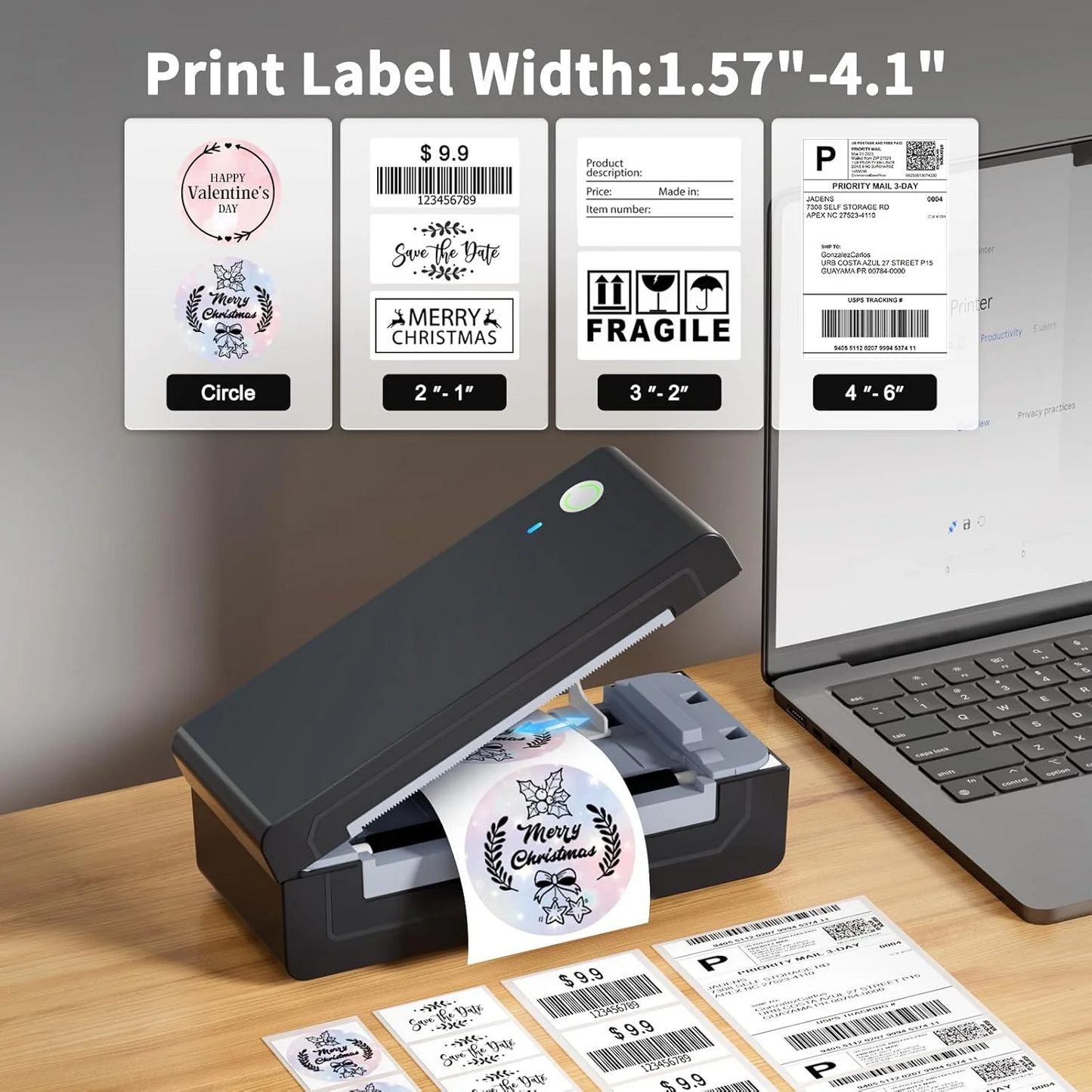 JADENS Bluetooth Wireless Thermal Shipping Label Printer 668BT