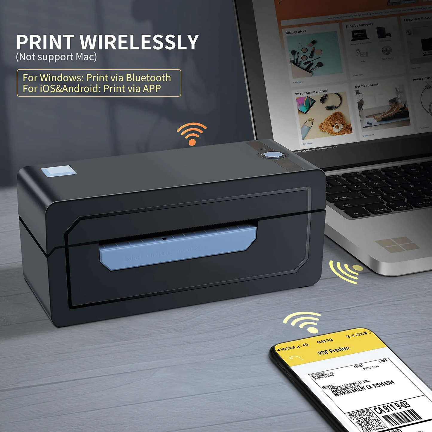 JADENS Bluetooth Thermal Shipping Label Printer 268BT Black