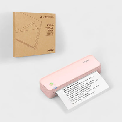 Pink Letter Size Printer bundle with 200 sheets US Letter Folded Thermal paper