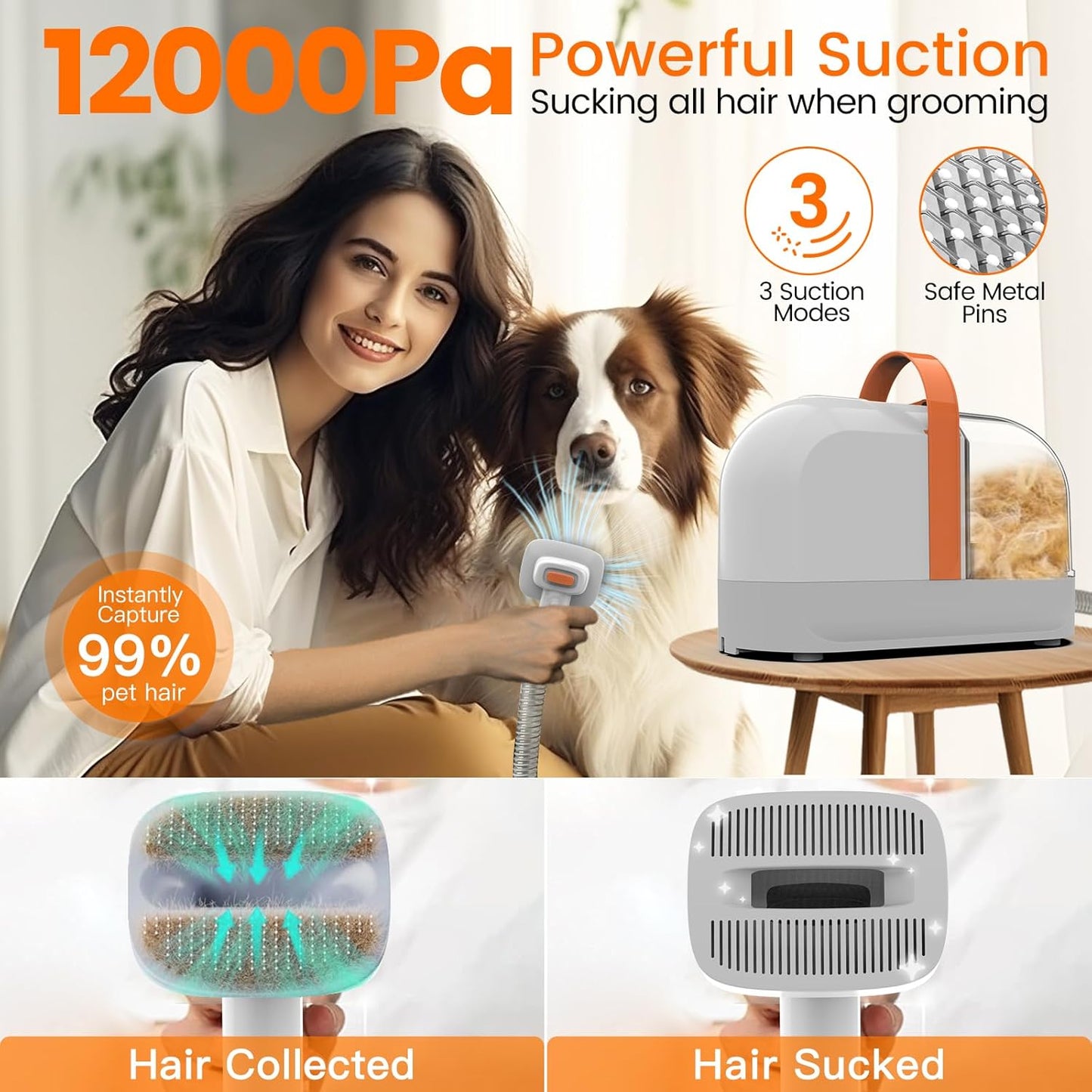 Professional pet grooming vacuum for dogs and cats with advanced hair removal technology