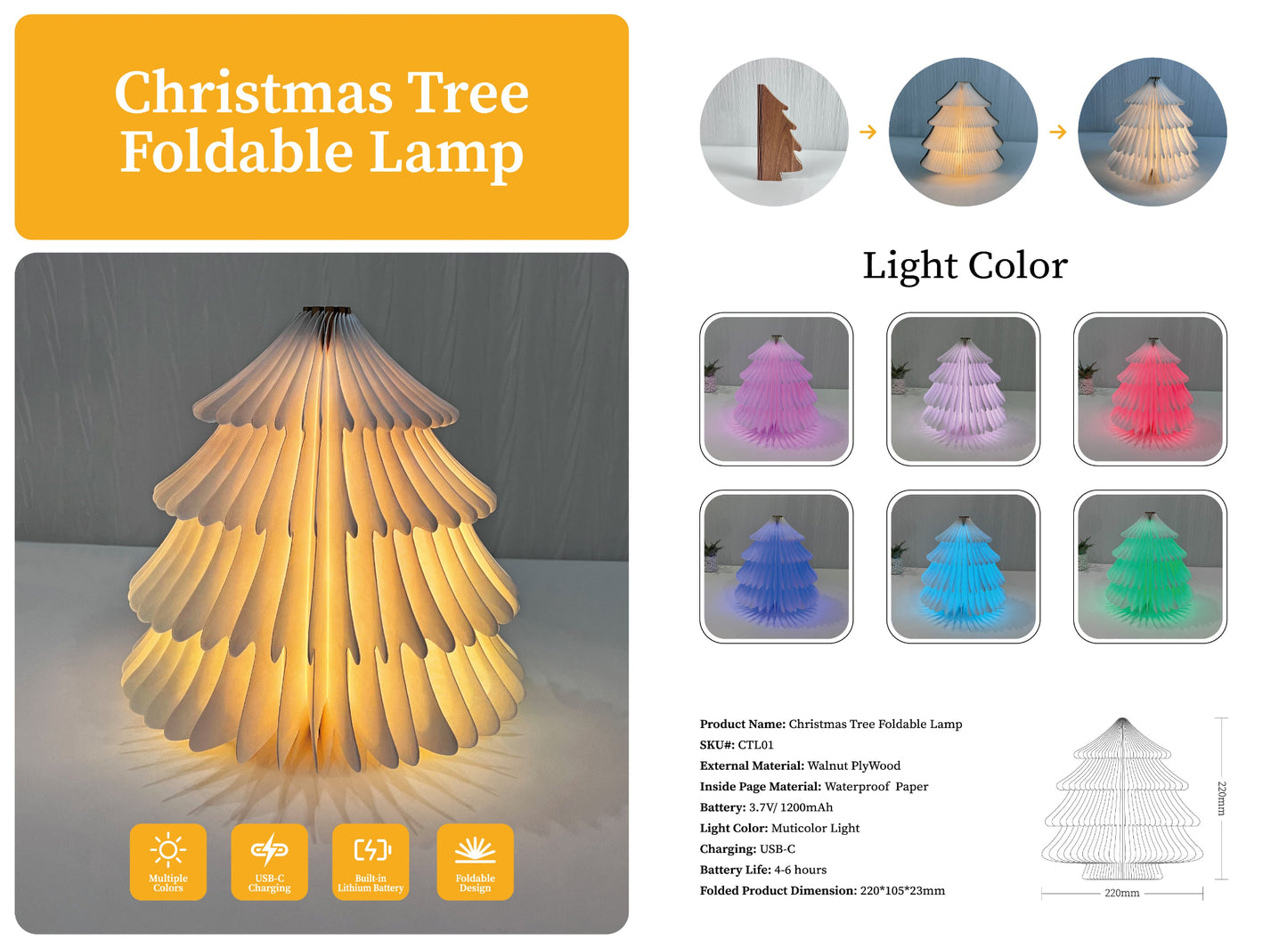 Spruce Tree Color-Changing Foldable Lamp