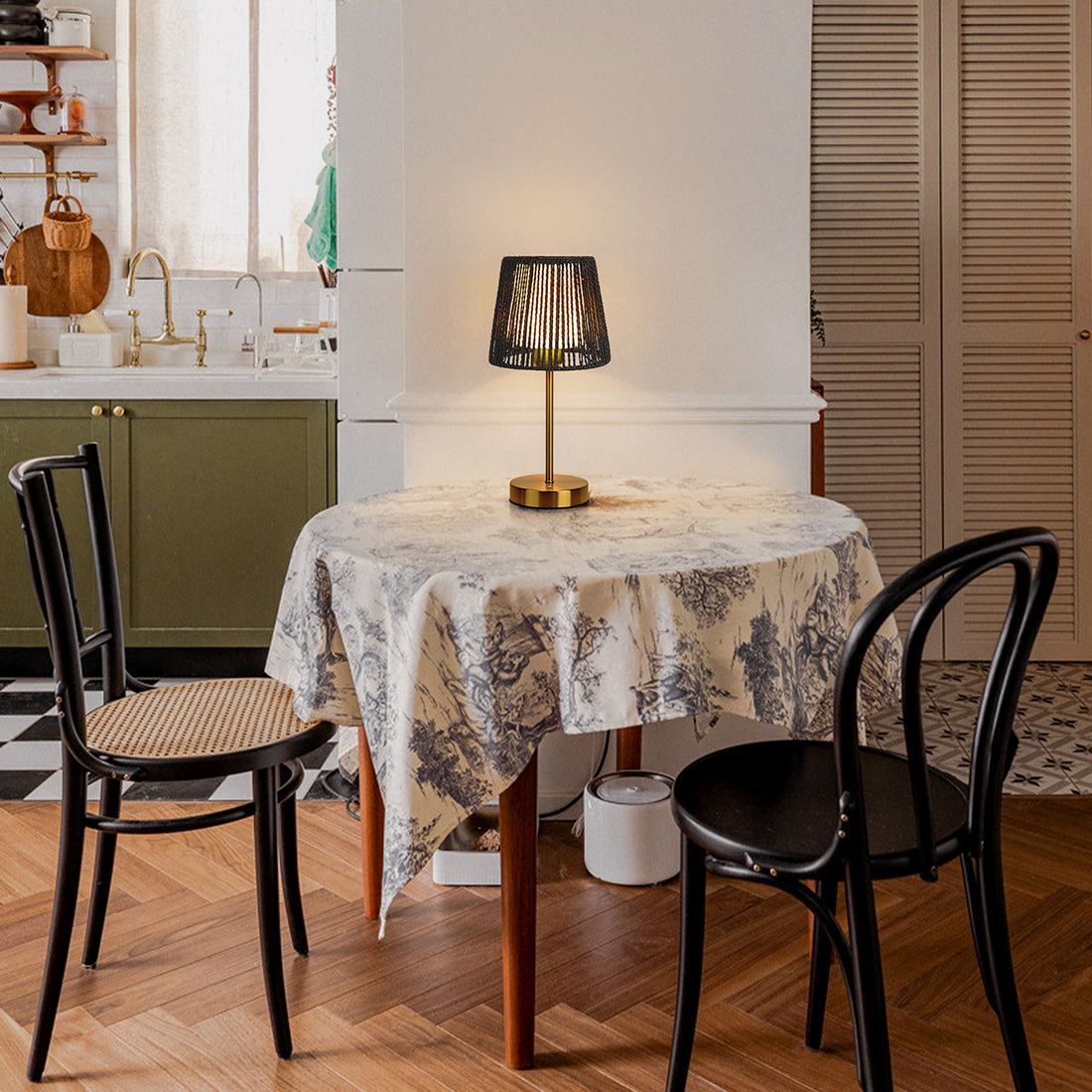 Innovative portable table lamp with two-shade design offering customizable and energy-efficient lighting
