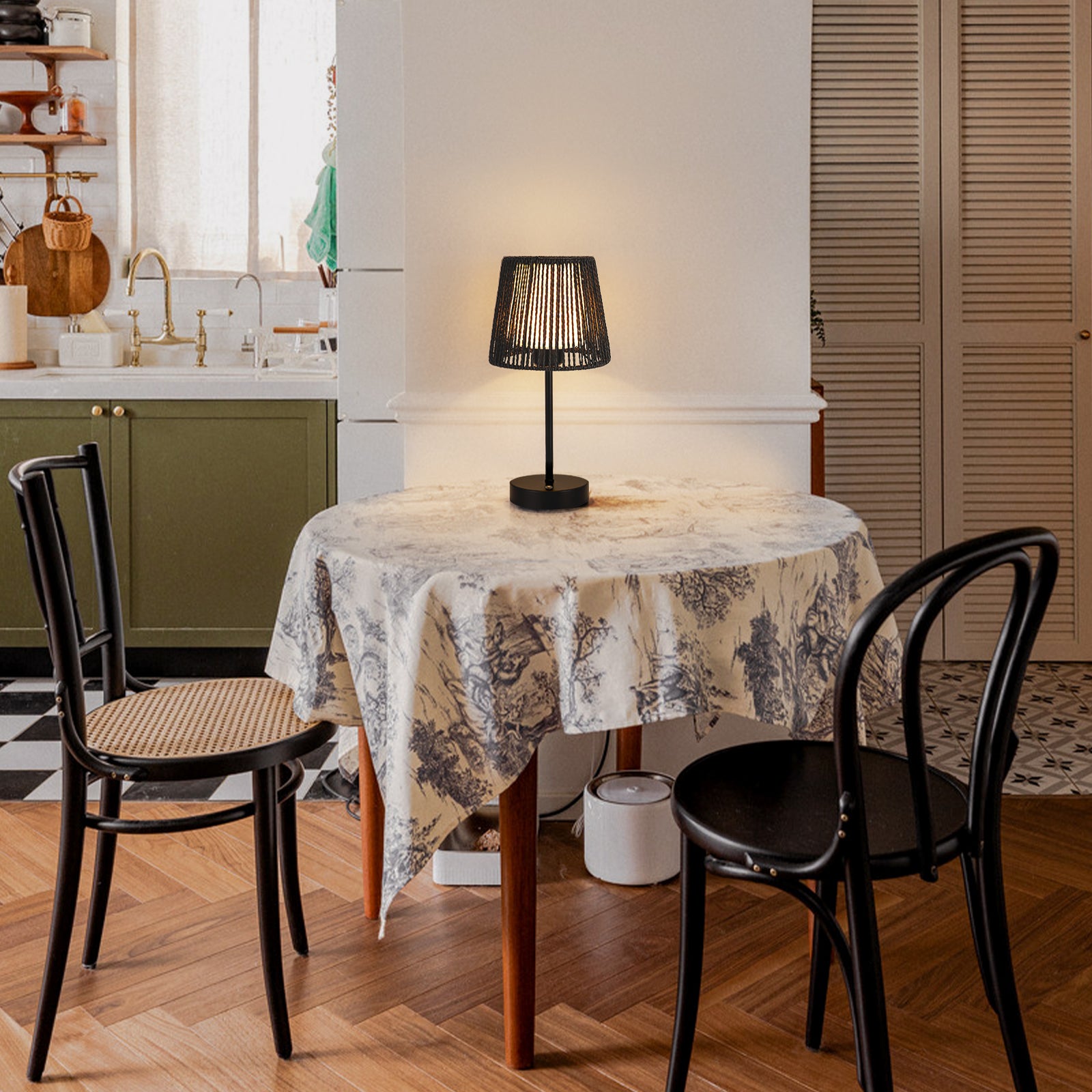 Innovative portable table lamp with two-shade design offering customizable and energy-efficient lighting